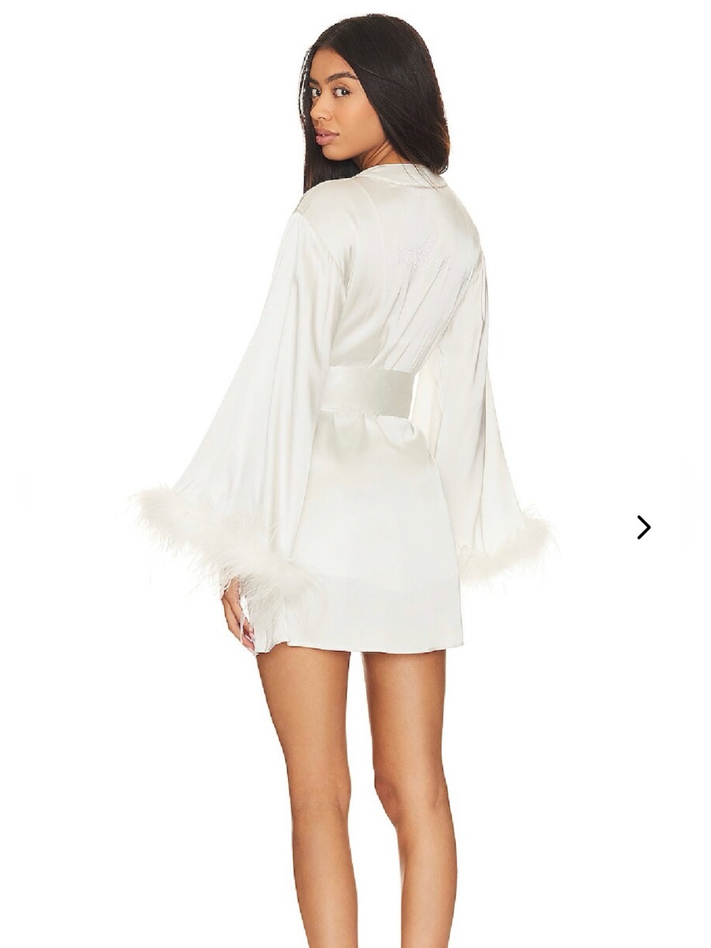 Lovers + Friends Feather Trim Satin Robe - Ivory